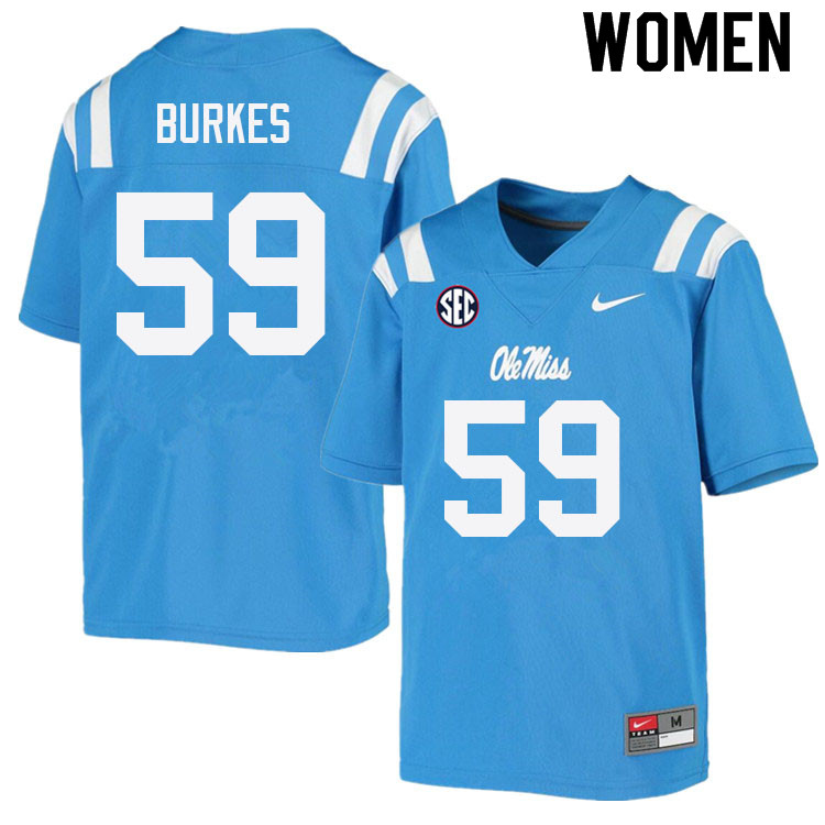 Tyler Burkes Ole Miss Rebels NCAA Women's Powder Blue #59 Stitched Limited College Football Jersey OQW6058IW
